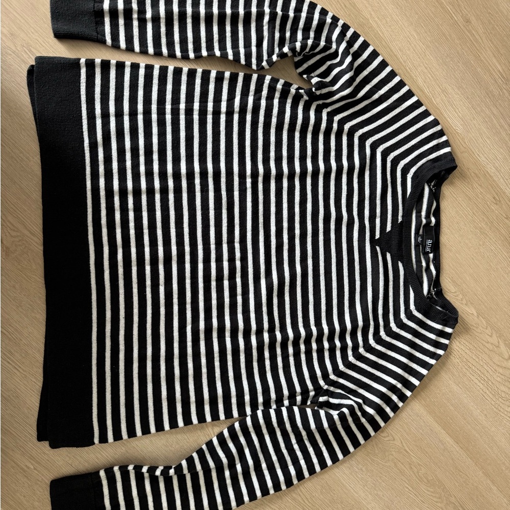 a.n.a Black and White Striped Crew Neck Sweater